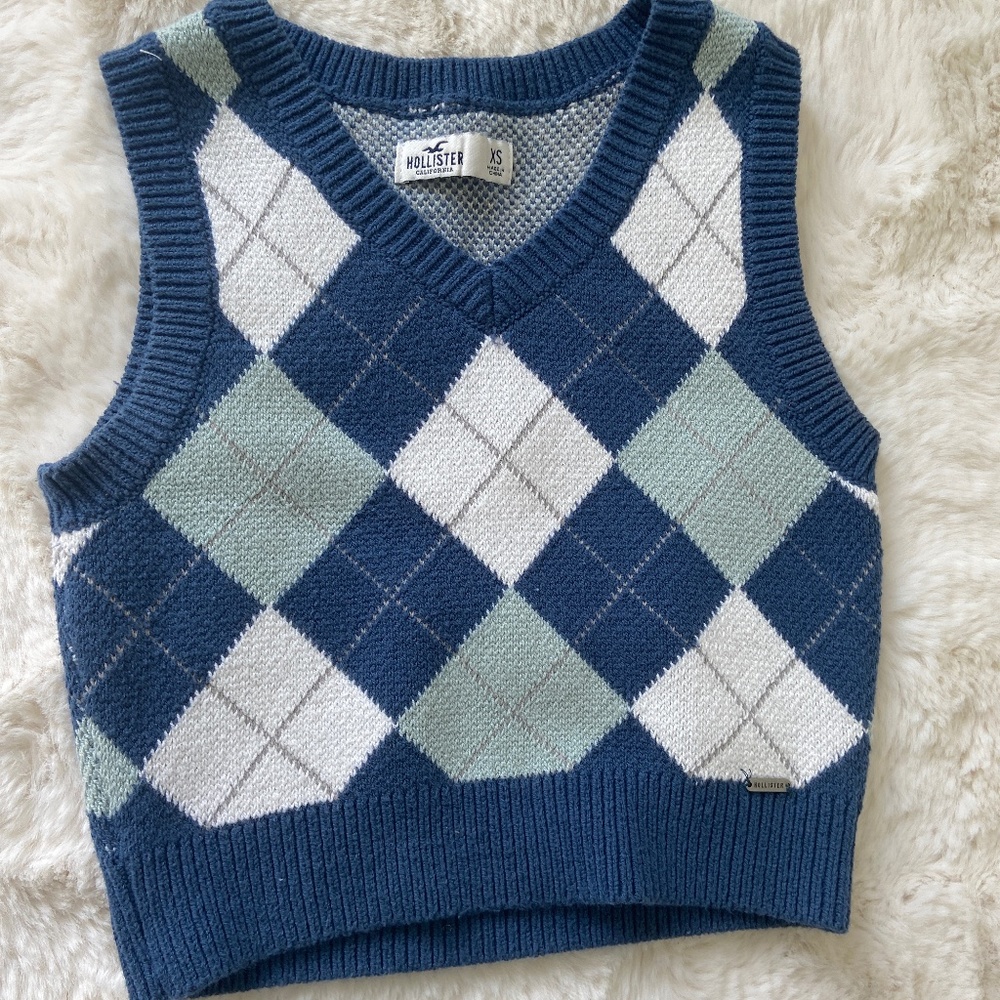 Hollister Argyle Sweater Vest Crop Top